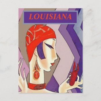 Louisiana  Vintage Girl Crawfish Postcard by figstreetstudio at Zazzle
