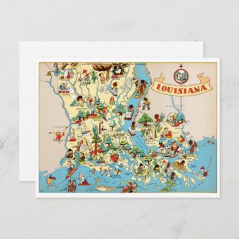 Louisiana Vintage Map Postcard | Zazzle