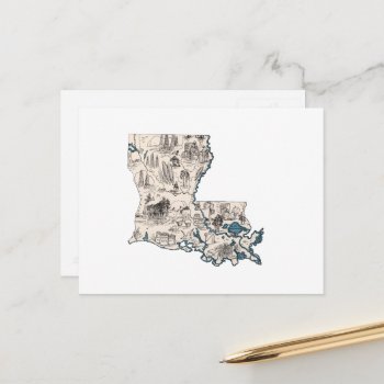 Louisiana Vintage Picture Map Antique State Chart Postcard by PNGDesign at Zazzle