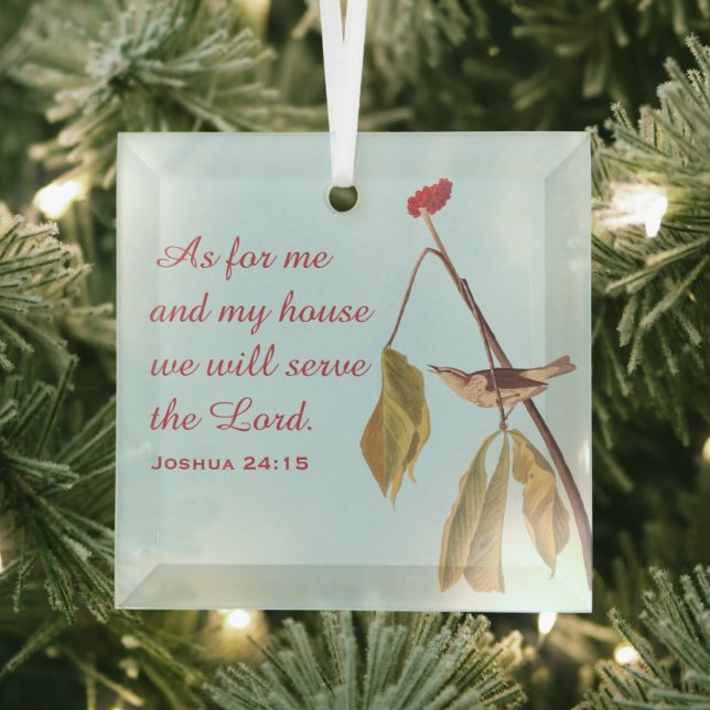 Louisiana Water Thrush and Bible Verse Glass Ornament (Insitu)