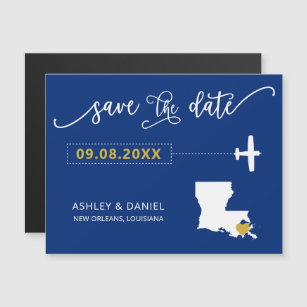 Louisiana Wedding Save the Date Card, Map Magnetic Invitation