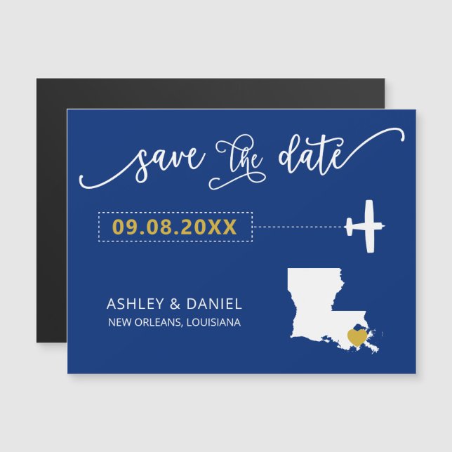 Louisiana Wedding Save the Date Card, Map Magnetic Invitation (Front/Back)