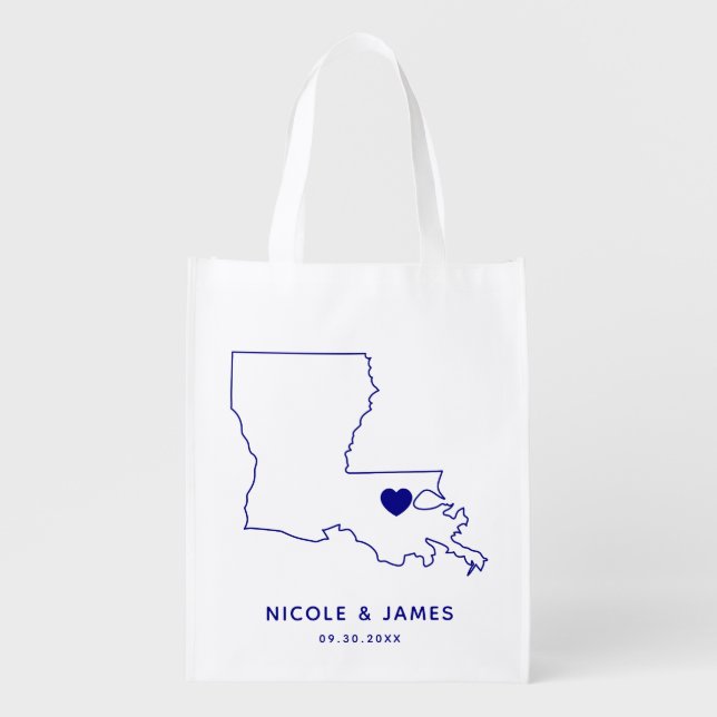 Louisiana Wedding Welcome Bag Navy Tote with Map (Front)