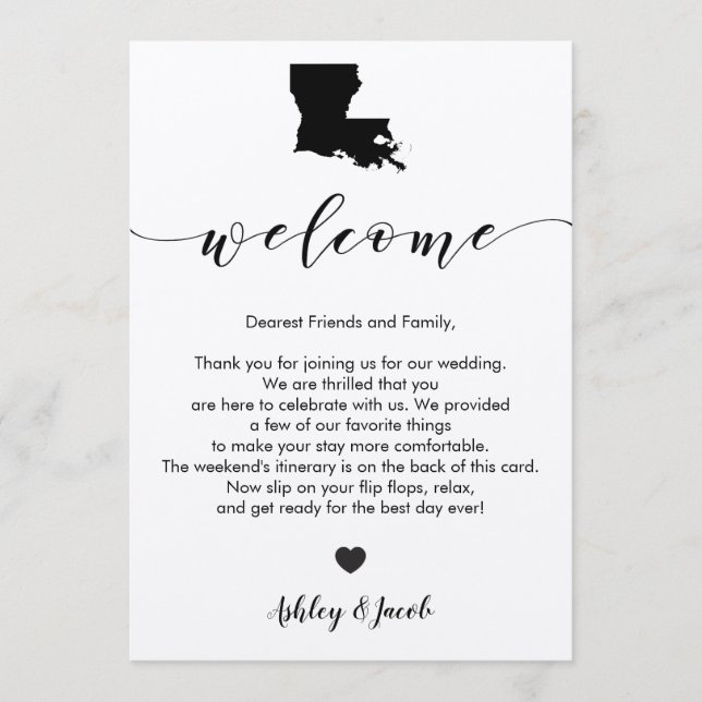 Louisiana Wedding Welcome Letter & Itinerary Card (Front)