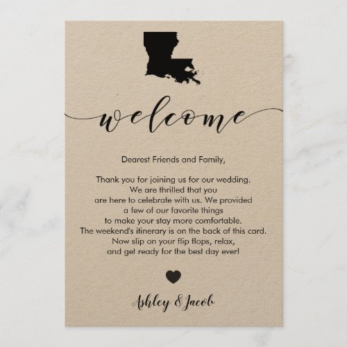 Louisiana Wedding Welcome Letter  Itinerary Card