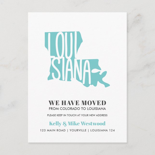 LOUISIANA We've moved New address New Home Postcard (Front)