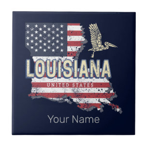 Louisiana with Pelican Vintage USA Design Ceramic Tile
