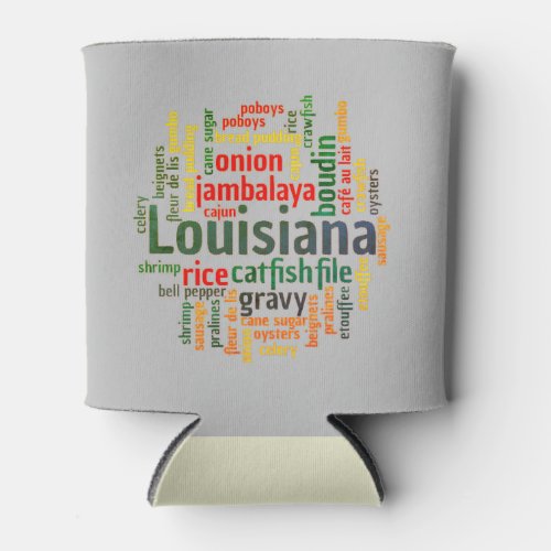 Louisiana Word Cloud Can Cozy Can Cooler