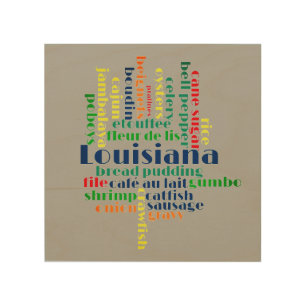 Louisiana Word Cloud IMPROVED Wood Wall Art