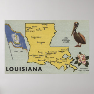 LouisianaDetailed Map of StateLouisiana Poster