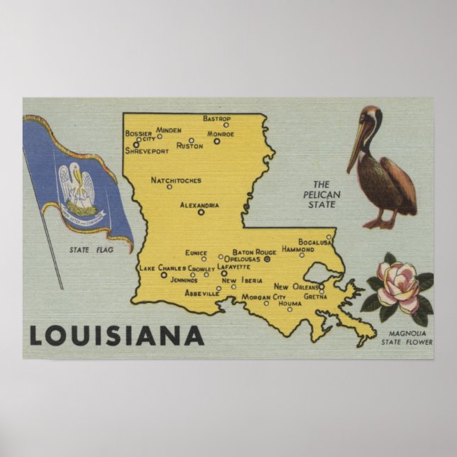 LouisianaDetailed Map of StateLouisiana Poster (Front)