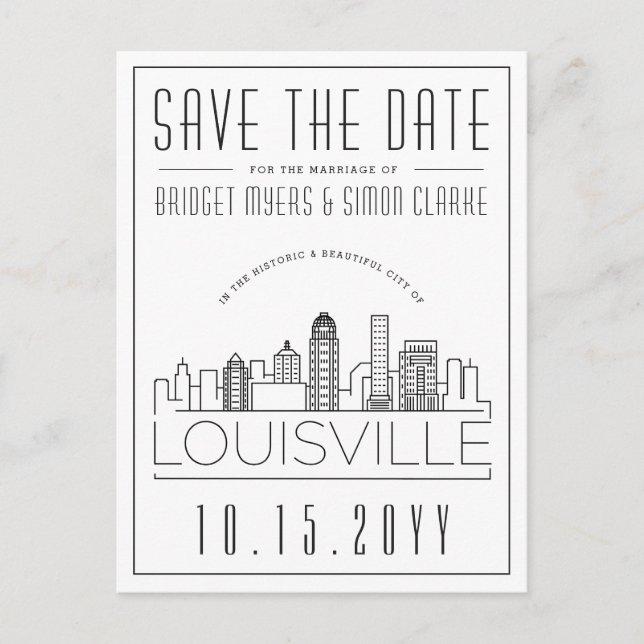 Louisvill Wedding | Stylized Skyline Save the Date Postcard (Front)