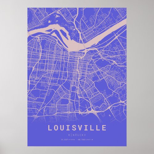Louisville Blue City Map Poster
