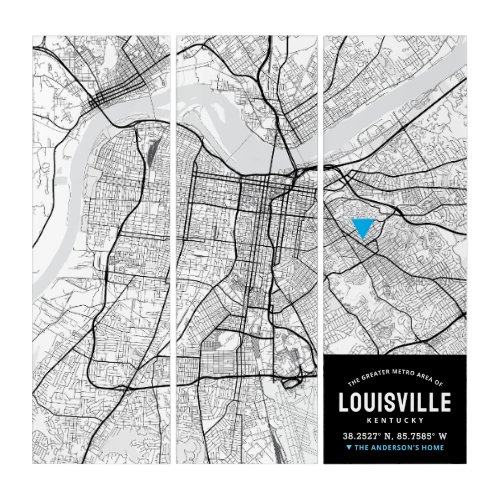 Louisville City Map  Home Location Marker Triptych