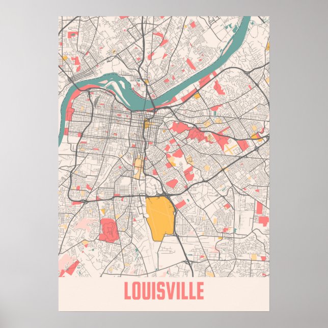 Louisville - Kentucky Chalk City Map Poster (Front)