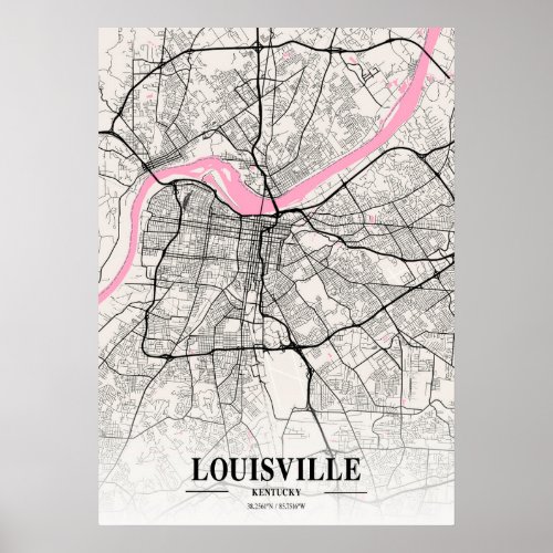 Louisville _ Kentucky Neapolitan City Map Poster