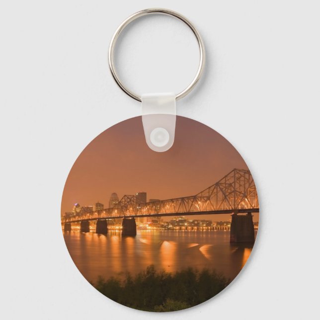 Louisville Kentucky Night Lights Bridge Ohio River Keychain (Front)