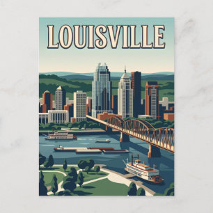 Louisville Kentucky Riverfront Skyline Vintage Art Postcard