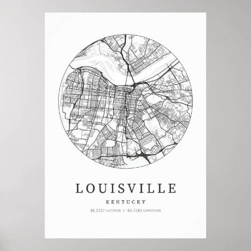 Louisville Kentucky Street Layout Map Poster