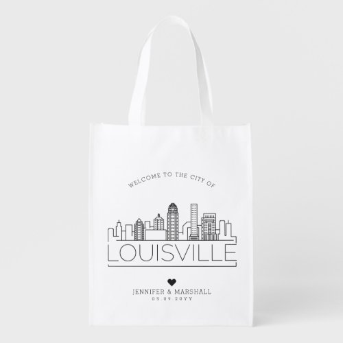 Louisville Kentucky Wedding  Stylized Skyline Grocery Bag