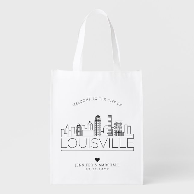 Louisville, Kentucky Wedding | Stylized Skyline Grocery Bag (Front)