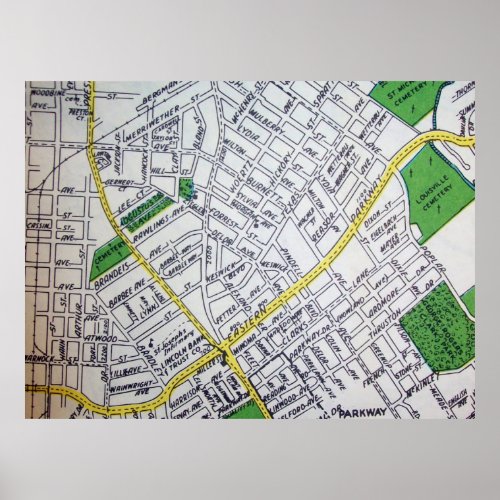 Louisville KY Vintage Map Poster
