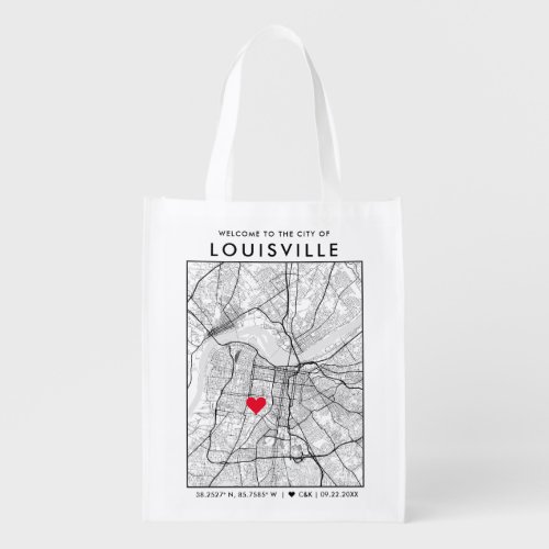 Louisville Love Locator  City Map Wedding Welcome Grocery Bag
