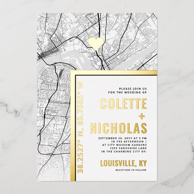 Louisville Love Locator | City Themed Wedding Foil Invitation (Front)