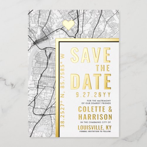 Louisville Love Locator  Wedding Save the Date Foil Invitation