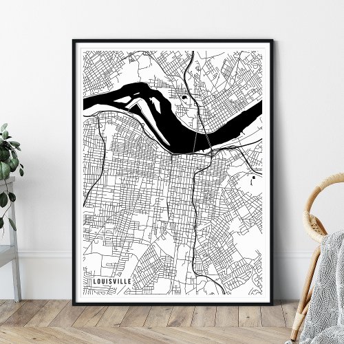 Louisville Map Black and White Minimal City Map Poster