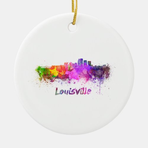 Louisville skyline in watercolor ceramic ornament