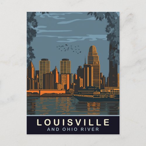 Louisville Skyline Ohio river Travel Postcard