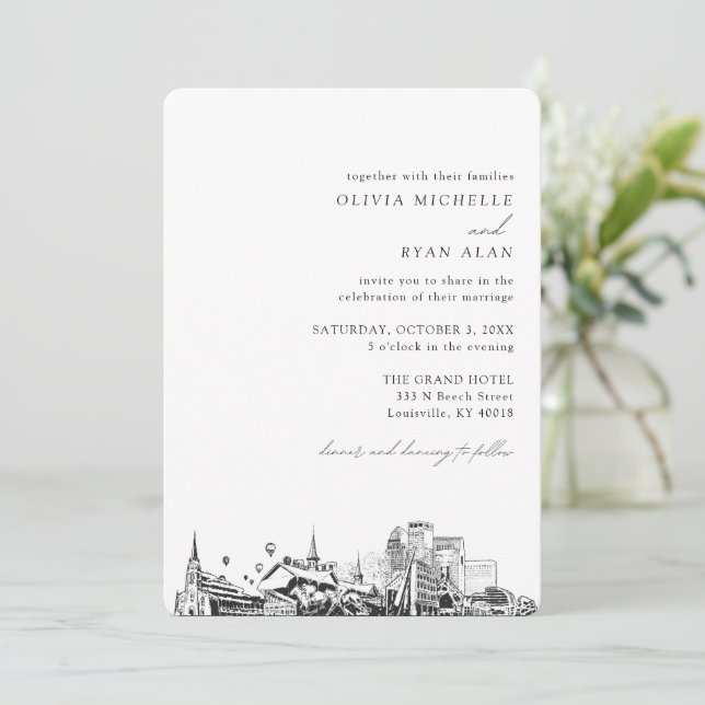 Louisville Wedding Elegant Skyline Invitation (Standing Front)