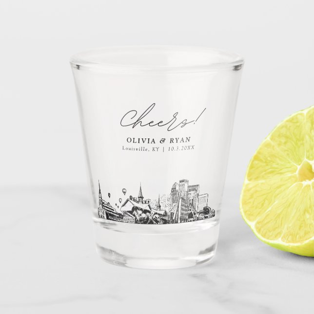 Louisville Wedding Favor Personalized Cheers Shot Glass (Front)