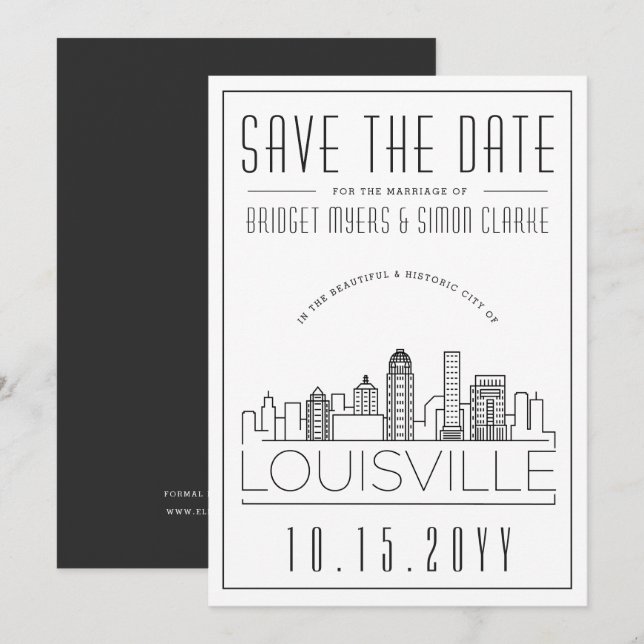 Louisville Wedding Stylized Skyline Save the Date Invitation (Front/Back)