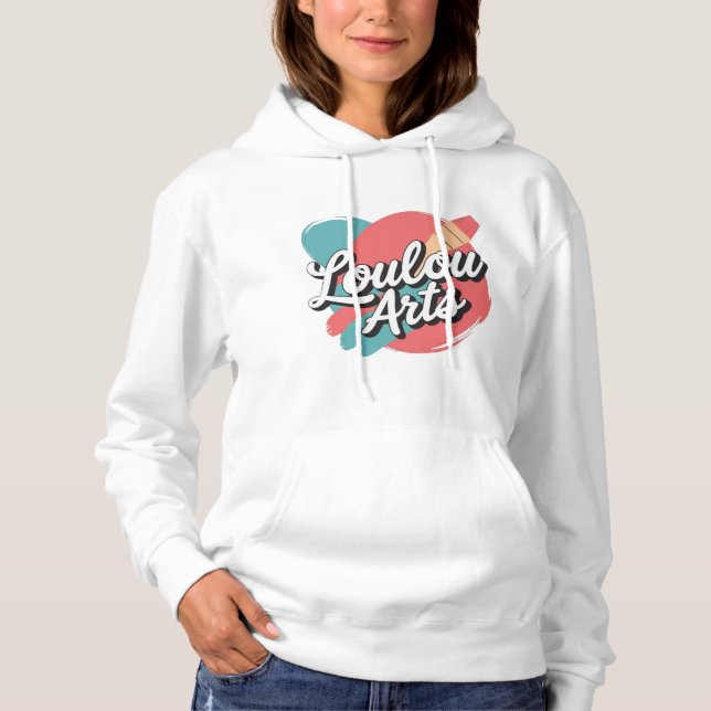 Loulou Arts Retro Hoodie - Pink Teal Brush Stroke  (Front)