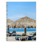 Lounge Chairs And Thatch Umbrellas On Beach Notebook Lounge Chairs And Thatch Umbrellas On Beach Notebook
