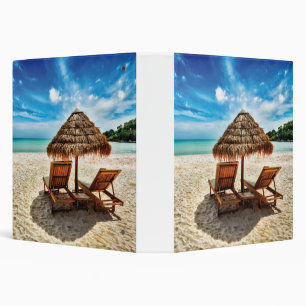 Lounge chairs on beach throw pillow 3 ring binder