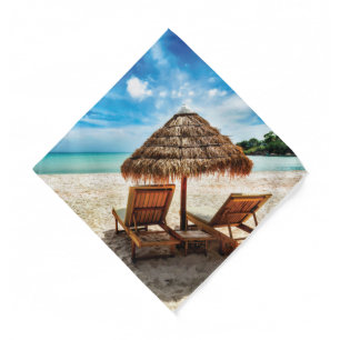 Lounge chairs on beach throw pillow bandana