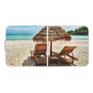 Lounge chairs on beach throw pillow beer pong table