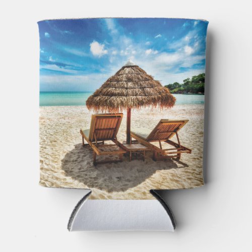 Lounge chairs on beach throw pillow can cooler