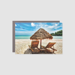 Lounge chairs on beach throw pillow car magnet