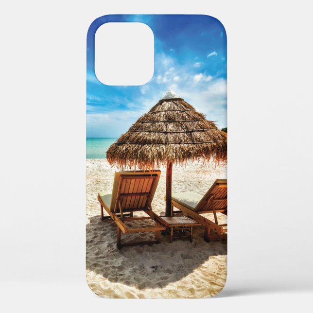 Lounge chairs on beach throw pillow Case-Mate iPhone case (Back)