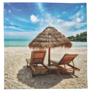 Lounge chairs on beach throw pillow cloth napkin