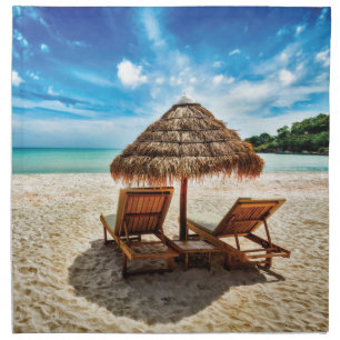 Lounge chairs on beach throw pillow cloth napkin