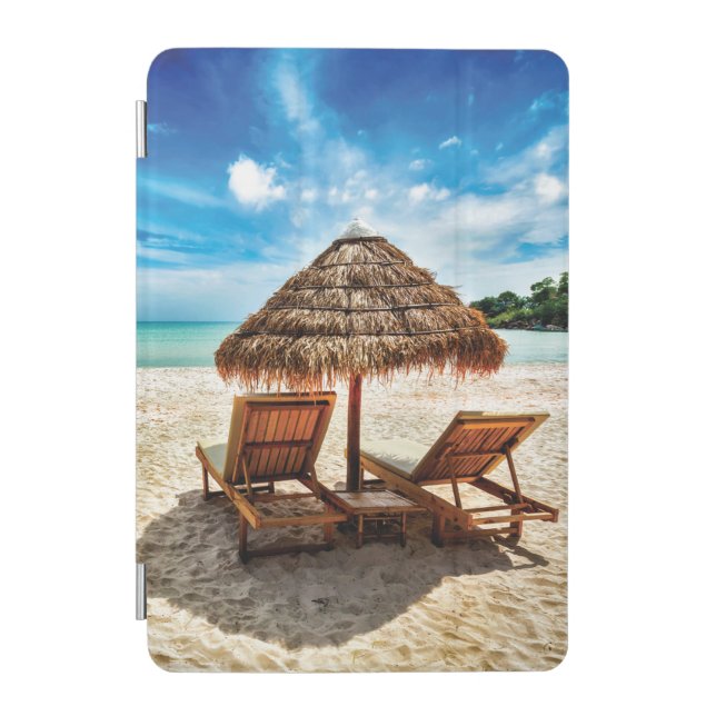 Lounge chairs on beach throw pillow iPad mini cover (Front)