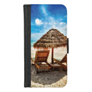 Lounge chairs on beach throw pillow iPhone 8/7 wallet case