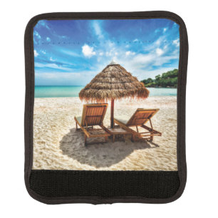 Lounge chairs on beach throw pillow luggage handle wrap