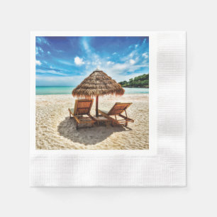 Lounge chairs on beach throw pillow napkins