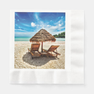 Lounge chairs on beach throw pillow napkins